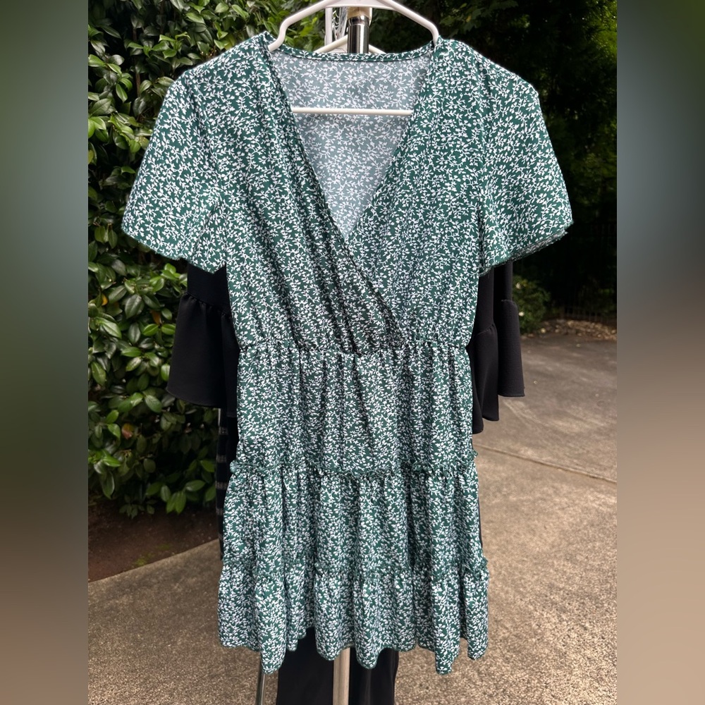 SHEIN Floral Green Wrap Dress